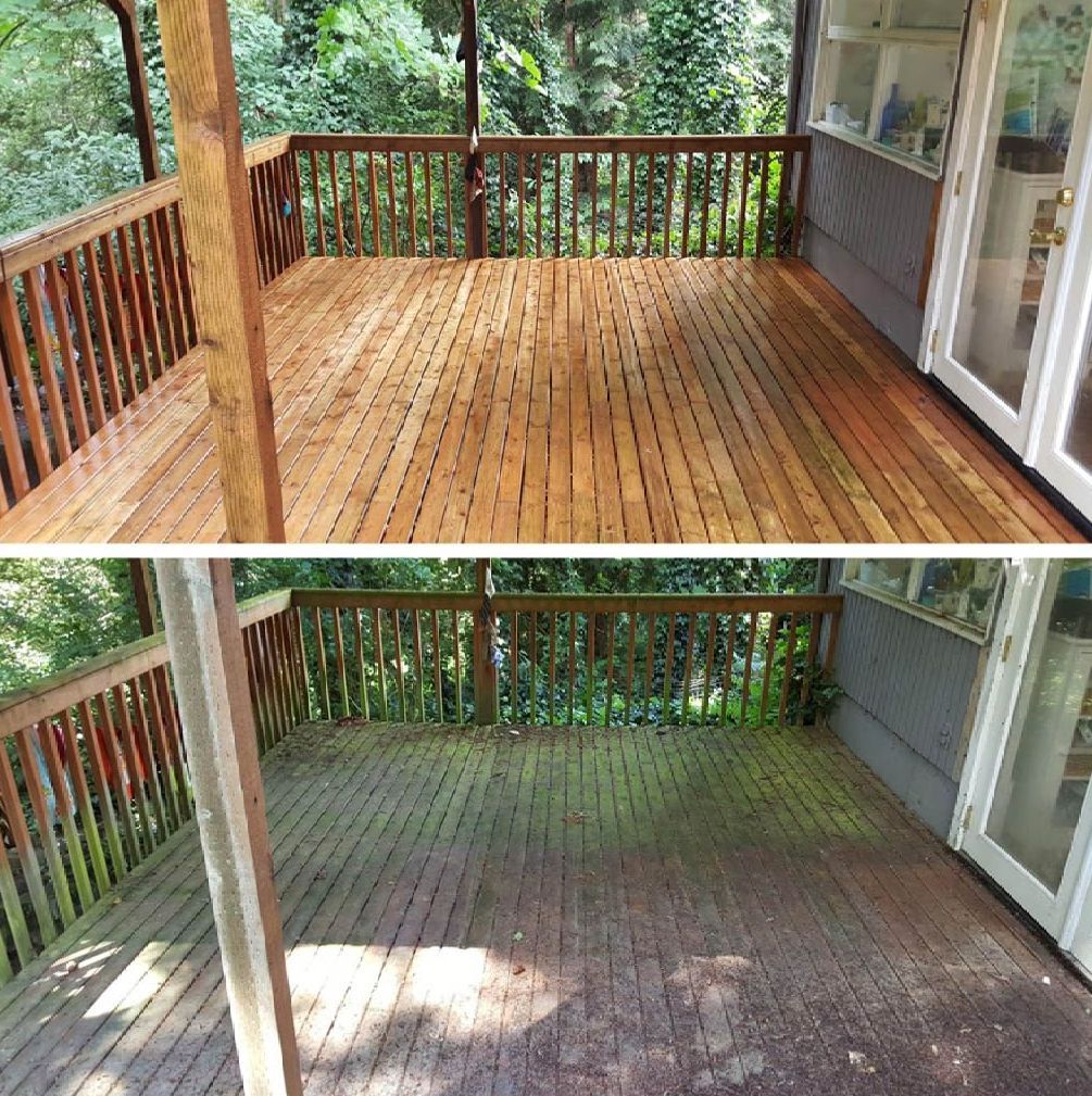Before and after deck pressure washing by Window Wise