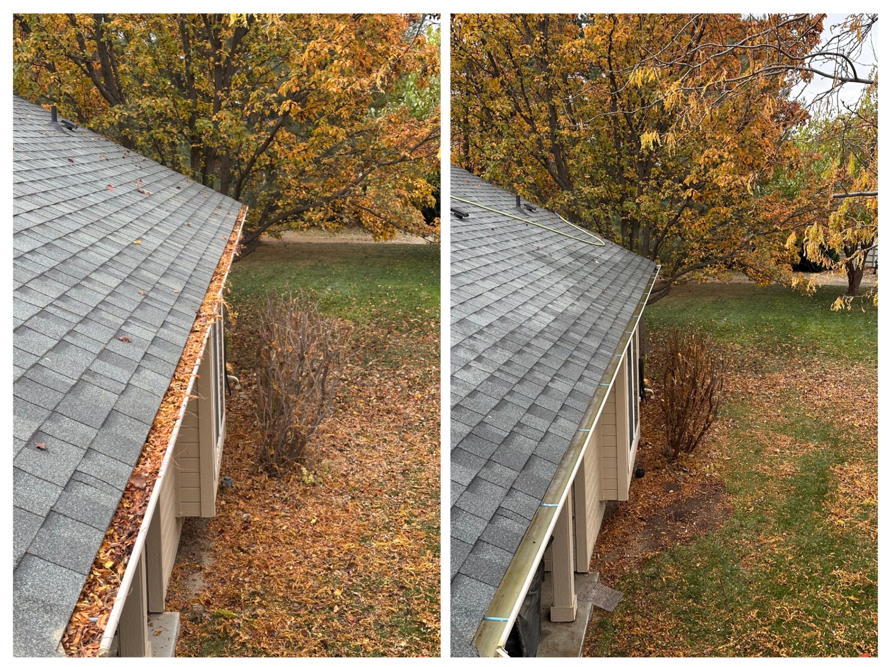 Before and after gutter cleaning service in Treasure Valley Idaho